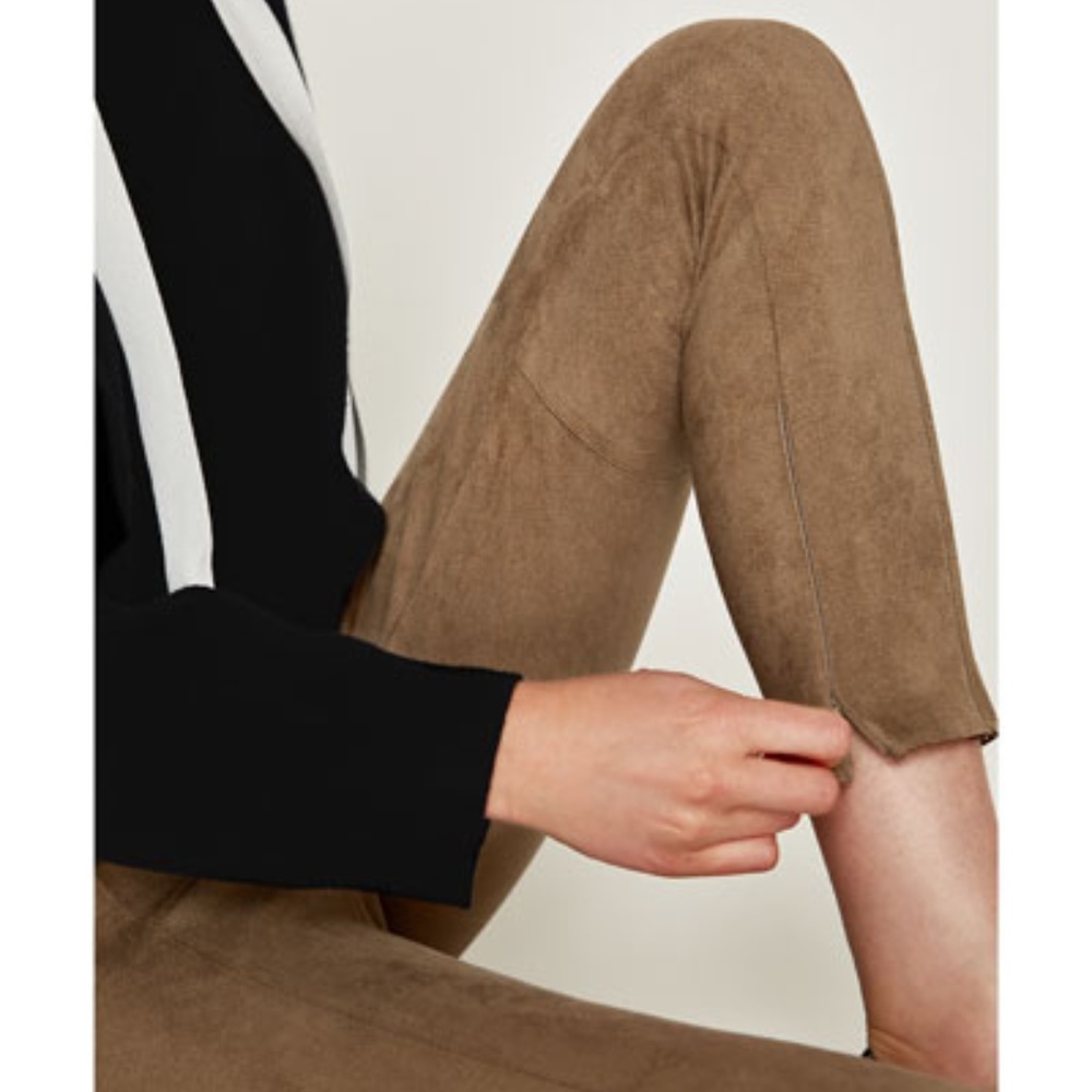 NEW ZARA SUEDE LEGGINGS Size L Camel/dark Brown